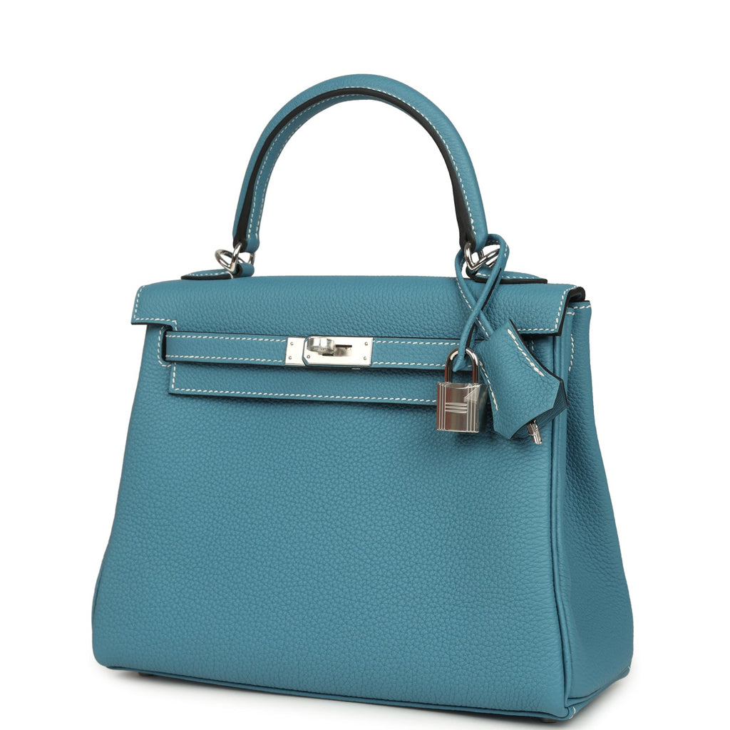 Kelly Retourne 25 Blue Jean Togo Palladium Hardware Bag