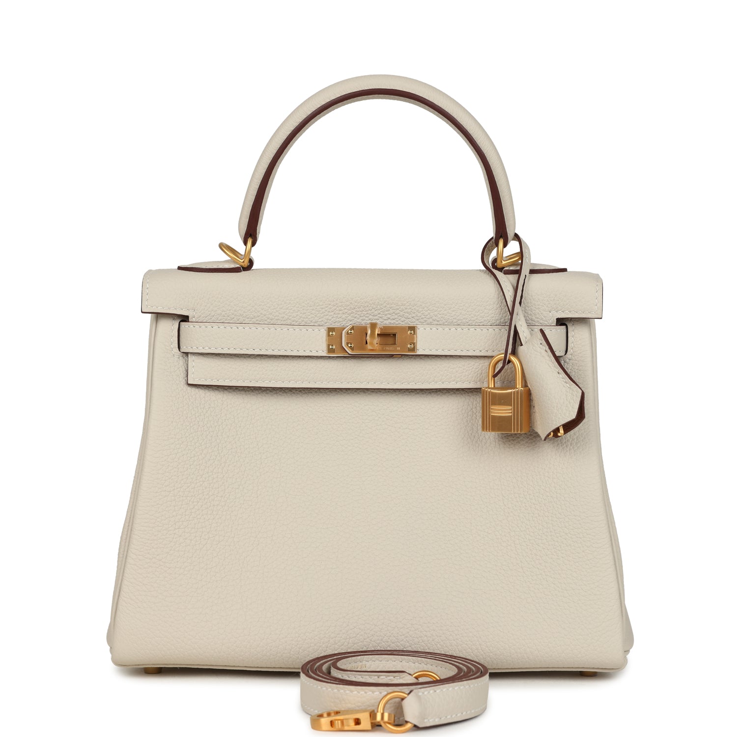 Kelly Retourne 25 Craie Verso Togo Brushed Gold Hardware Bag
