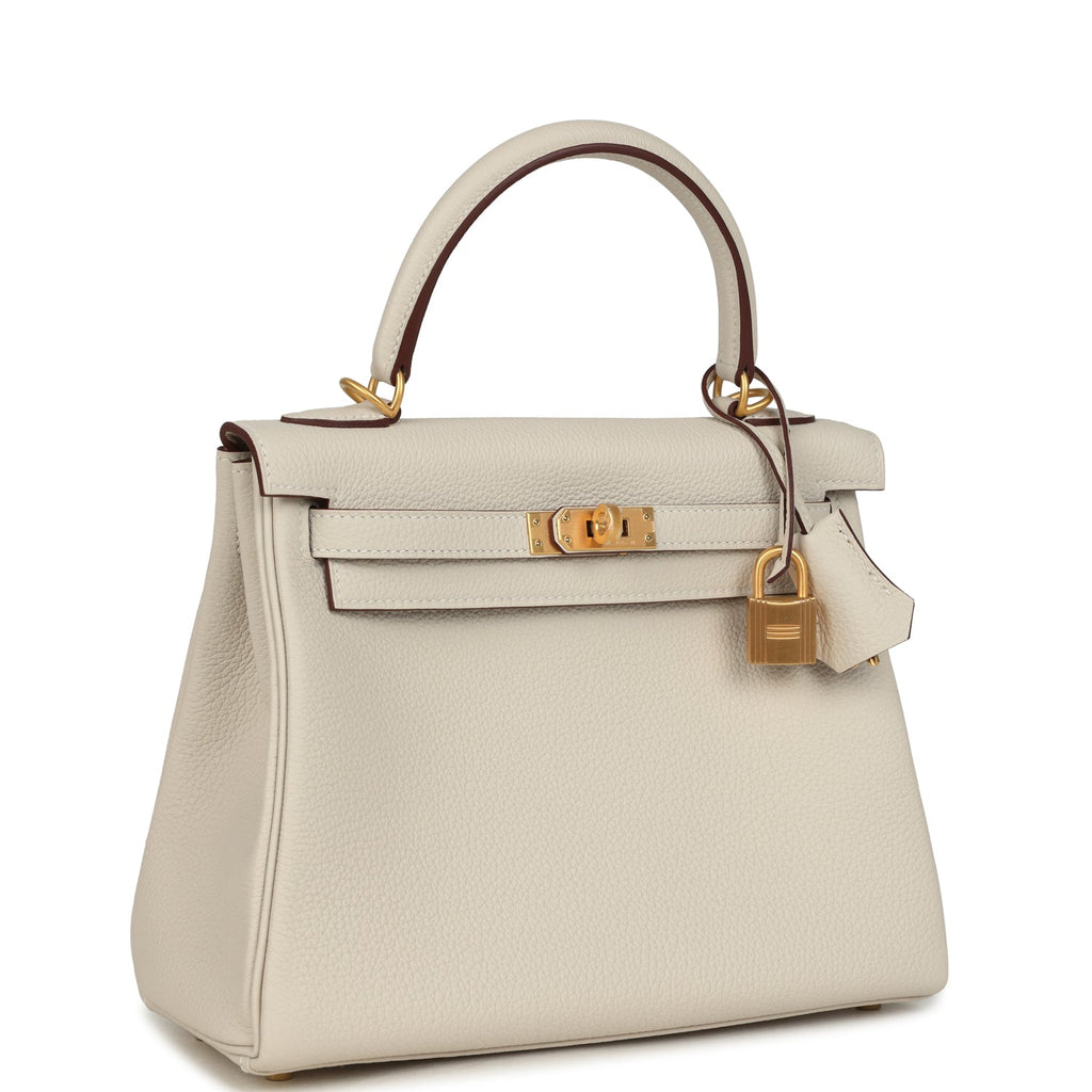 Kelly Retourne 25 Craie Verso Togo Brushed Gold Hardware Bag
