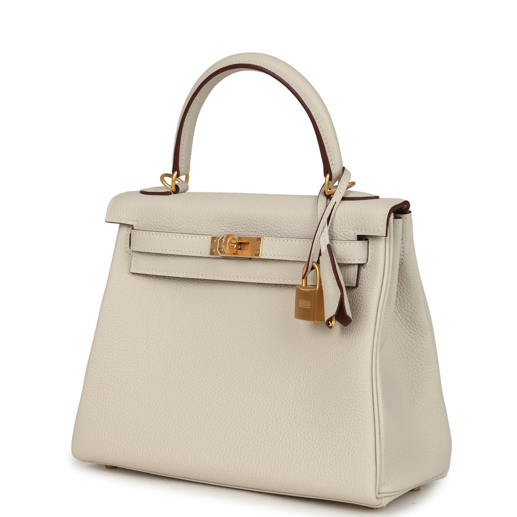 Kelly Retourne 25 Craie Verso Togo Brushed Gold Hardware Bag