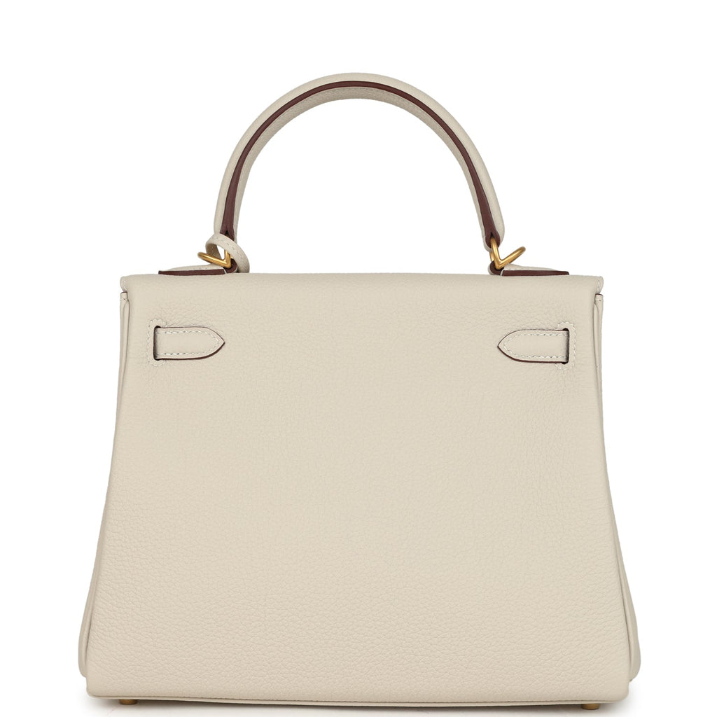 Kelly Retourne 25 Craie Verso Togo Brushed Gold Hardware Bag