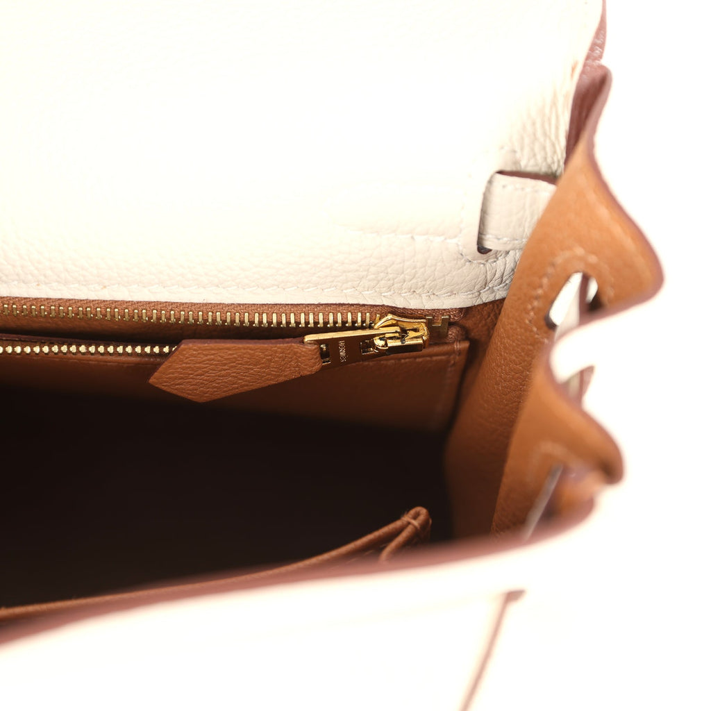 Kelly Retourne 25 Craie Verso Togo Brushed Gold Hardware Bag