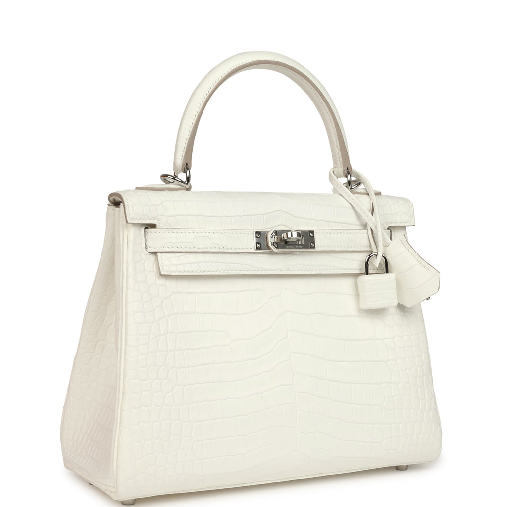 Kelly Retourne 25 Creme Chantilly Matte Crocodile Palladium Hardware Bag