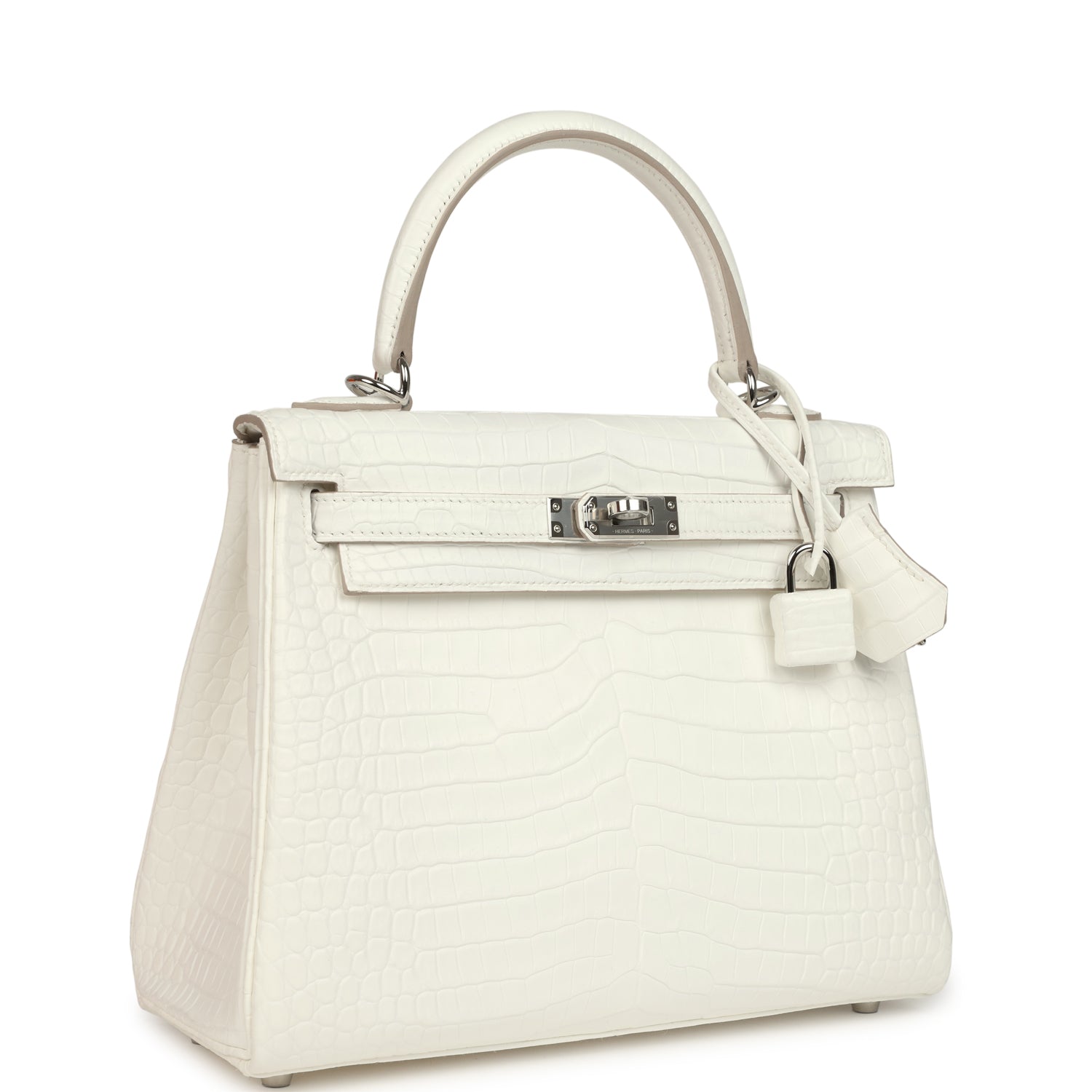 Kelly Retourne 25 Creme Chantilly Matte Crocodile Palladium Hardware Bag