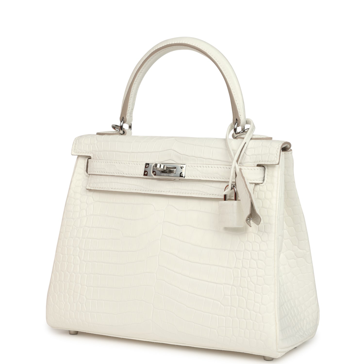 Kelly Retourne 25 Creme Chantilly Matte Crocodile Palladium Hardware Bag