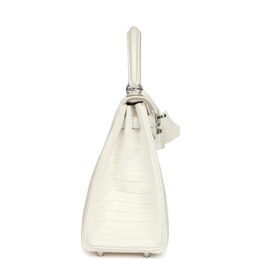 Kelly Retourne 25 Creme Chantilly Matte Crocodile Palladium Hardware Bag