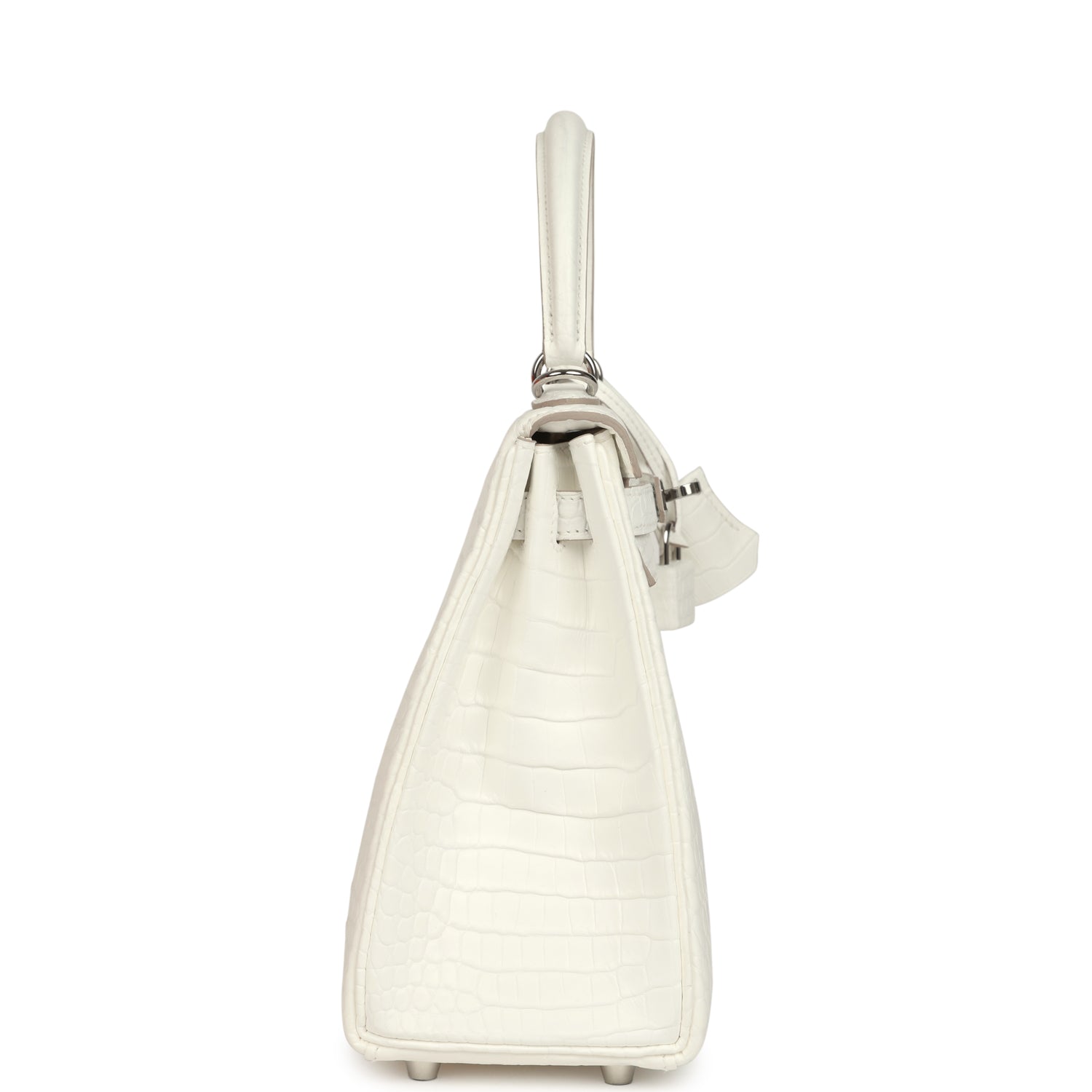 Kelly Retourne 25 Creme Chantilly Matte Crocodile Palladium Hardware Bag