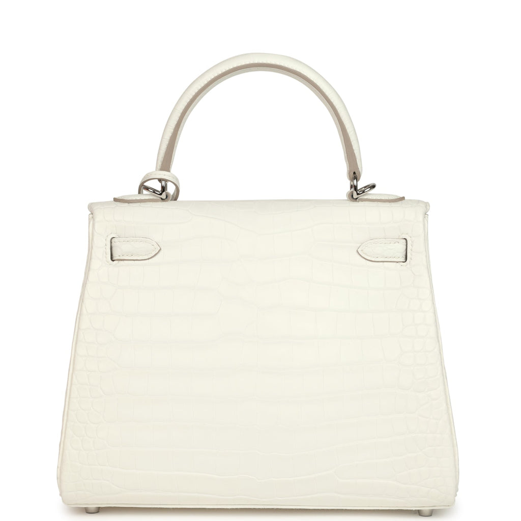 Kelly Retourne 25 Creme Chantilly Matte Crocodile Palladium Hardware Bag