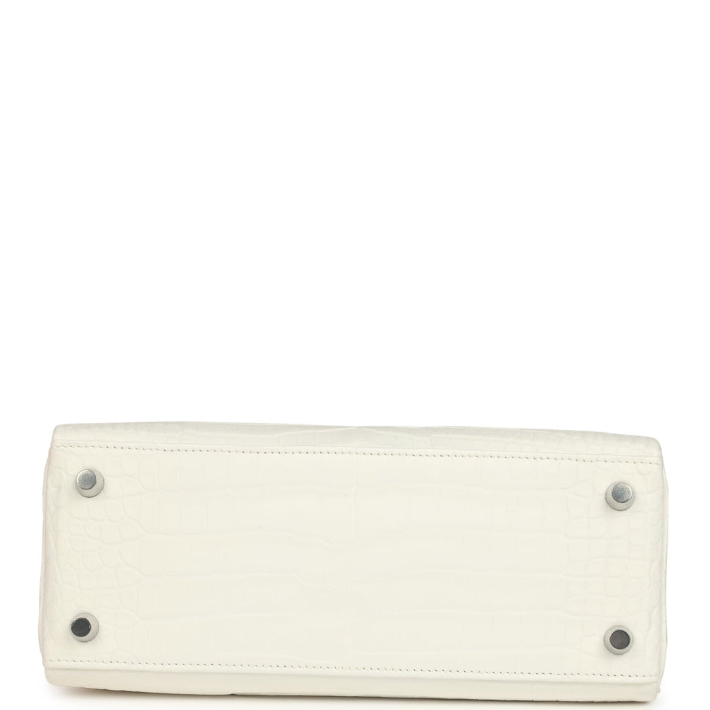 Kelly Retourne 25 Creme Chantilly Matte Crocodile Palladium Hardware Bag