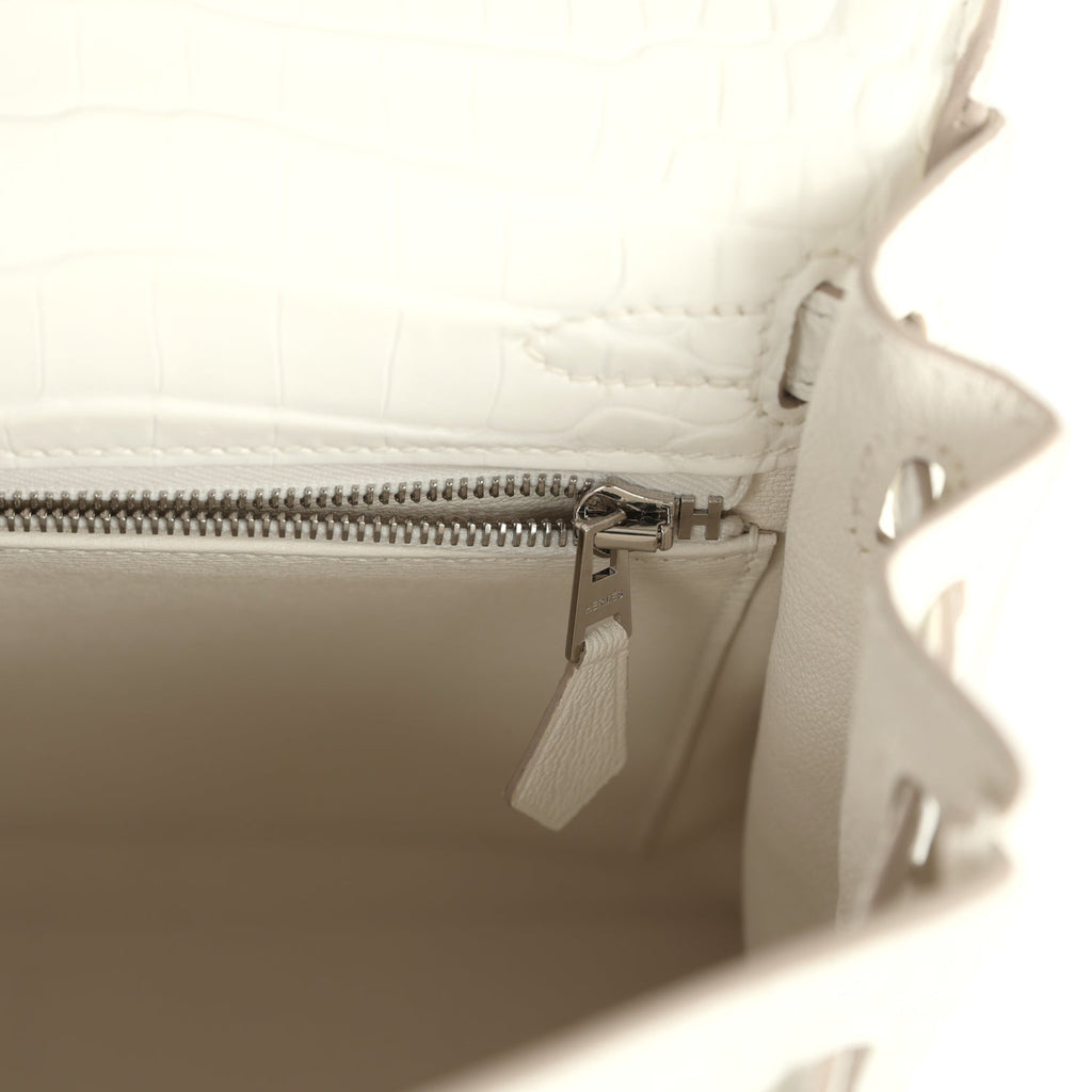 Kelly Retourne 25 Creme Chantilly Matte Crocodile Palladium Hardware Bag