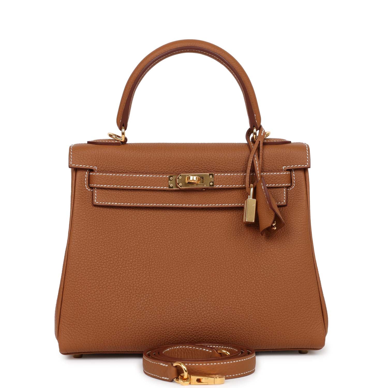 Kelly Retourne 25 Gold Togo Gold Hardware Bag