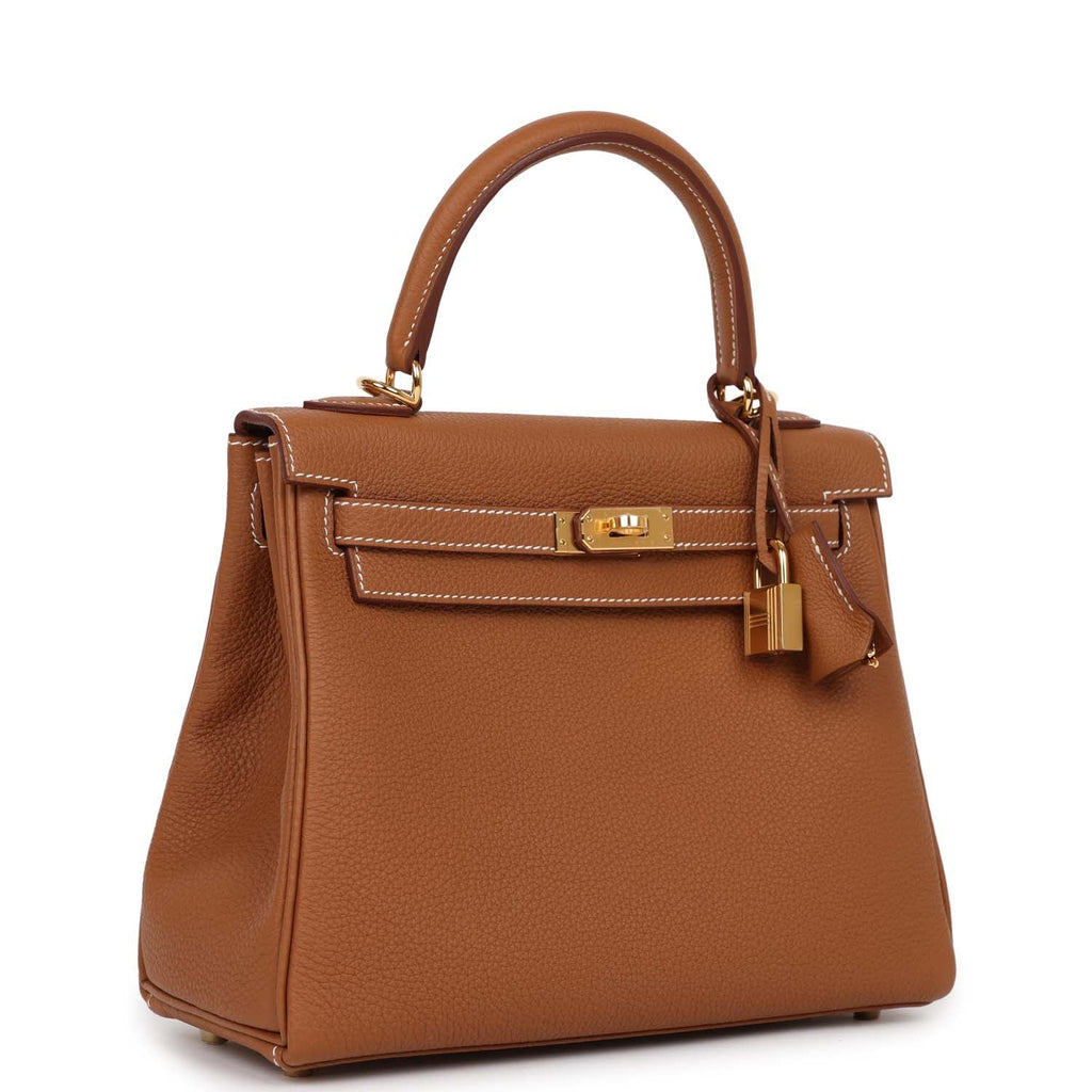 Kelly Retourne 25 Gold Togo Gold Hardware Bag