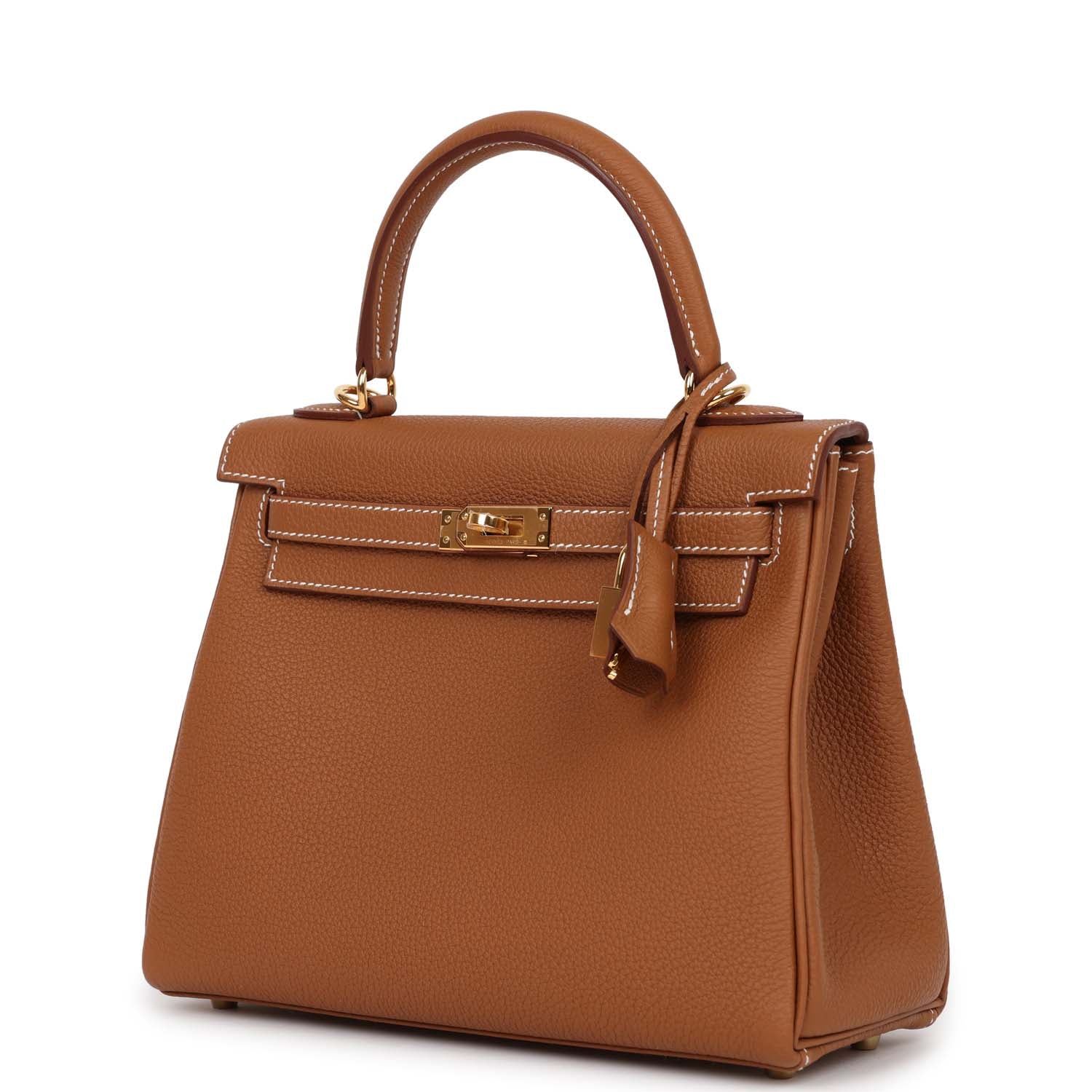 Kelly Retourne 25 Gold Togo Gold Hardware Bag