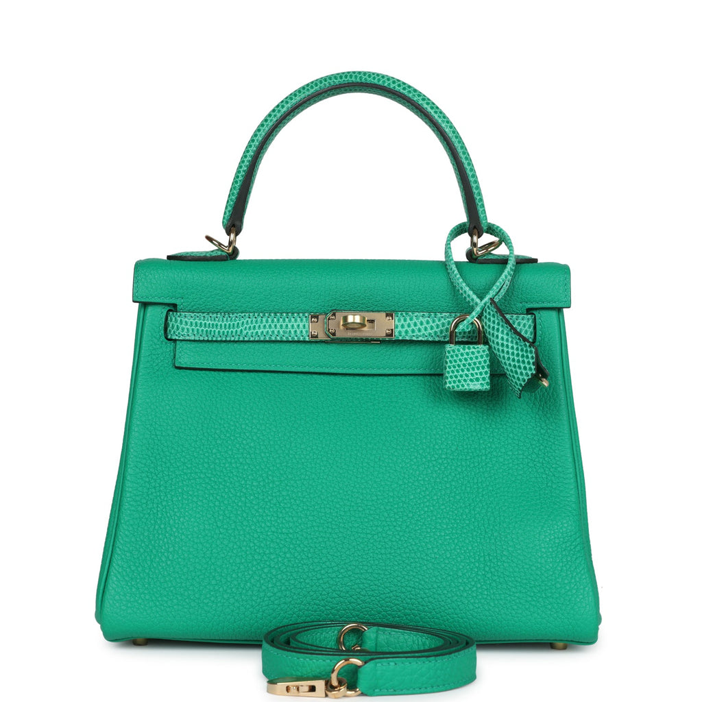 Kelly Retourne 25 Menthe Togo and Varanus Niloticus Lizard Touch Permabrass Hardware Bag