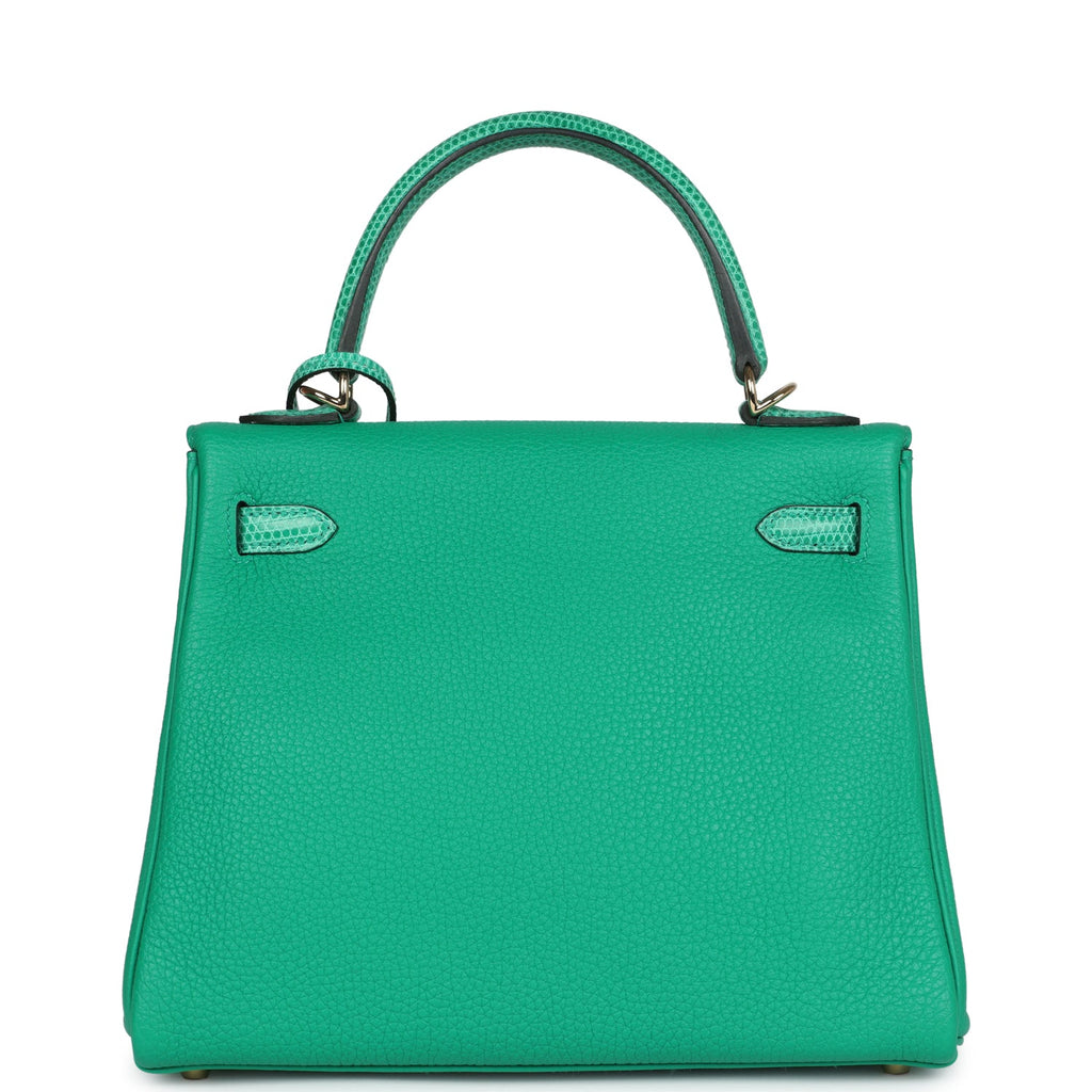 Kelly Retourne 25 Menthe Togo and Varanus Niloticus Lizard Touch Permabrass Hardware Bag