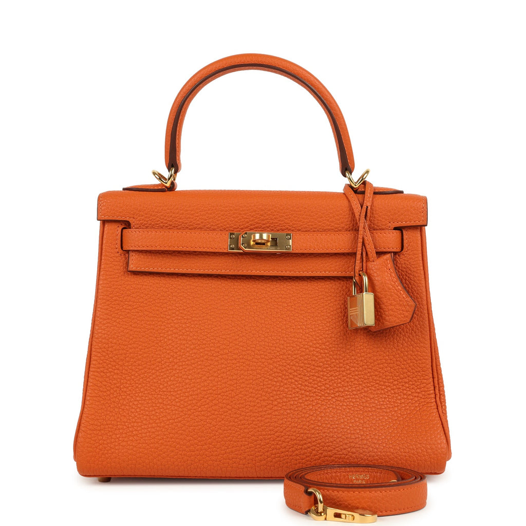 Kelly Retourne 25 Orange Togo Gold Hardware Bag