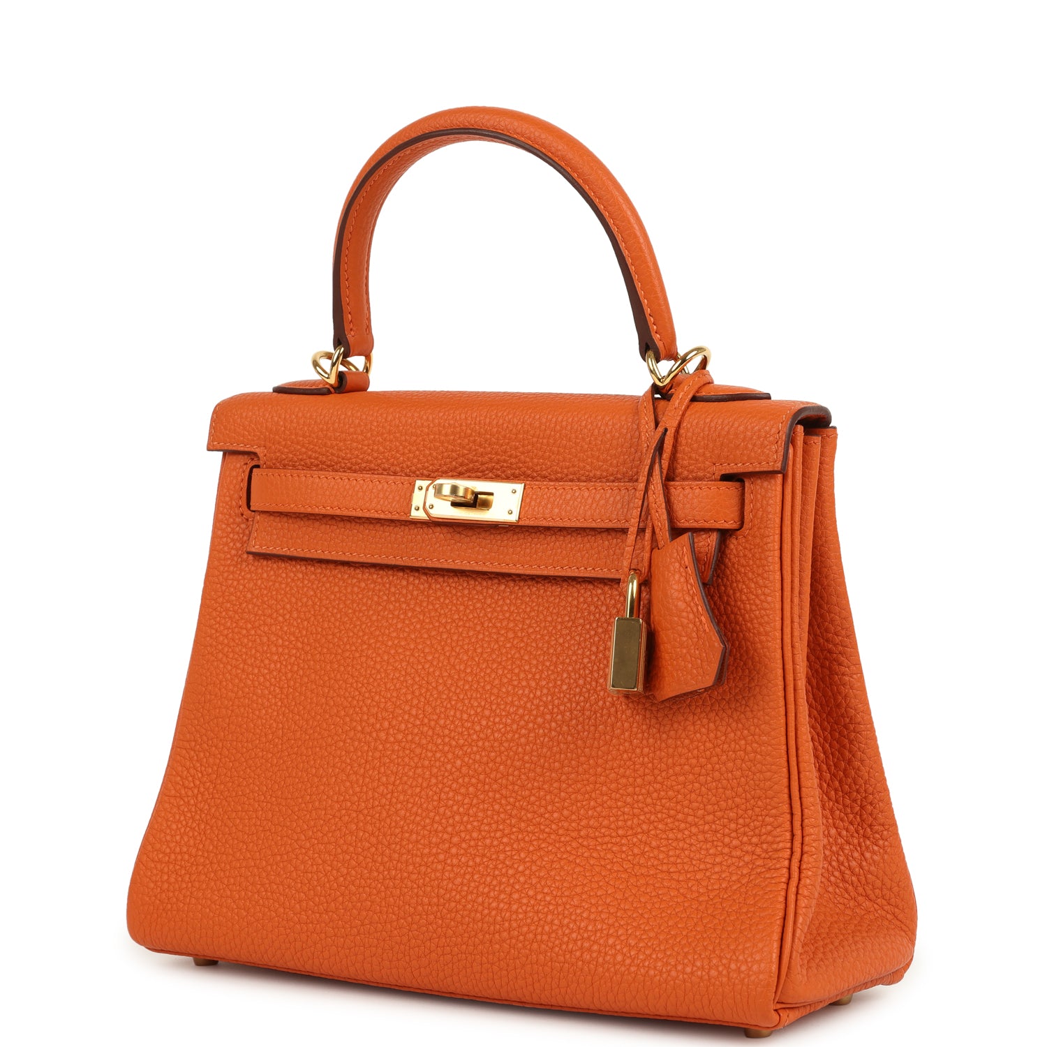 Kelly Retourne 25 Orange Togo Gold Hardware Bag