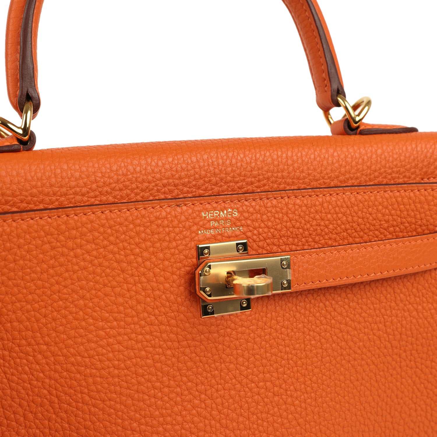 Kelly Retourne 25 Orange Togo Gold Hardware Bag