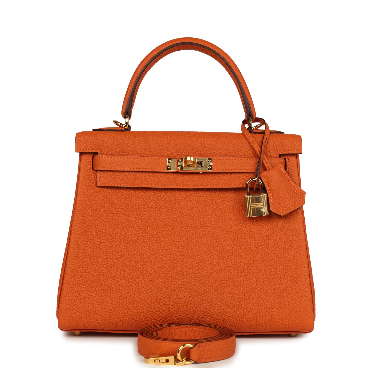 Kelly Retourne 25 Orange Verso Togo Gold Hardware Bag