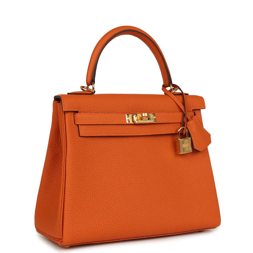 Kelly Retourne 25 Orange Verso Togo Gold Hardware Bag