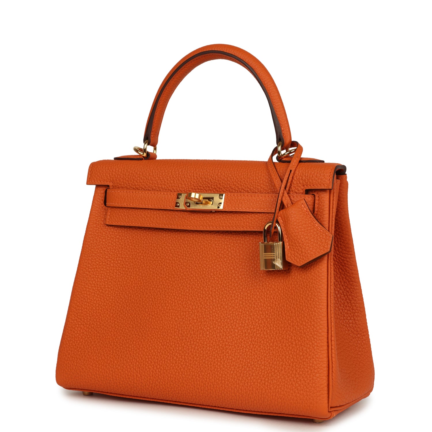 Kelly Retourne 25 Orange Verso Togo Gold Hardware Bag