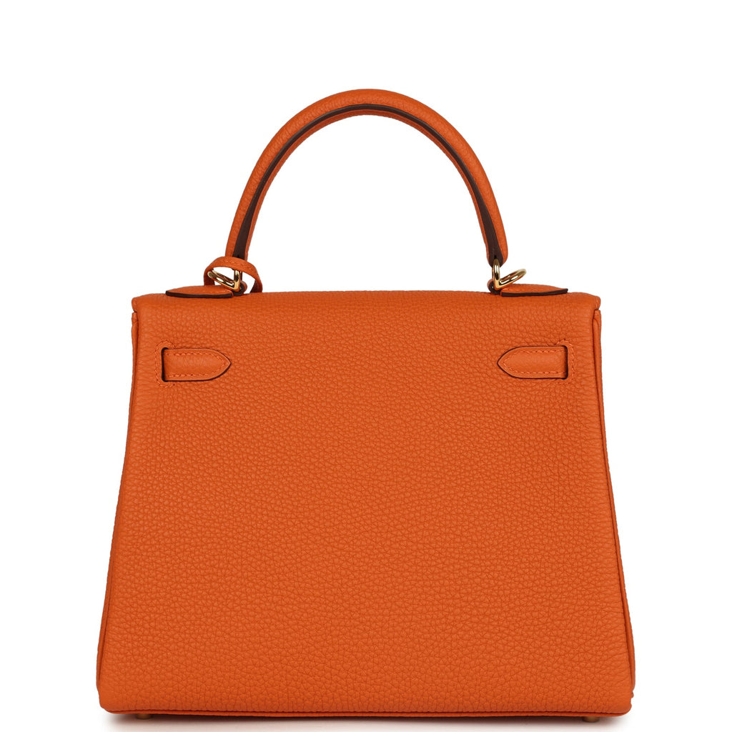 Kelly Retourne 25 Orange Verso Togo Gold Hardware Bag