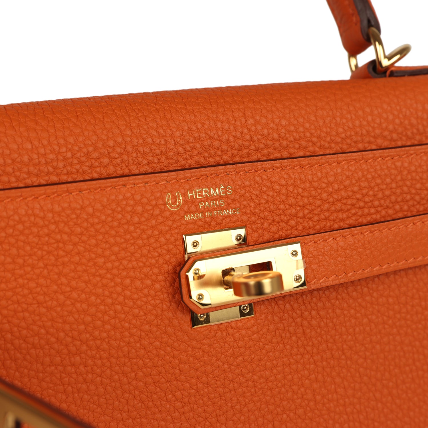 Kelly Retourne 25 Orange Verso Togo Gold Hardware Bag