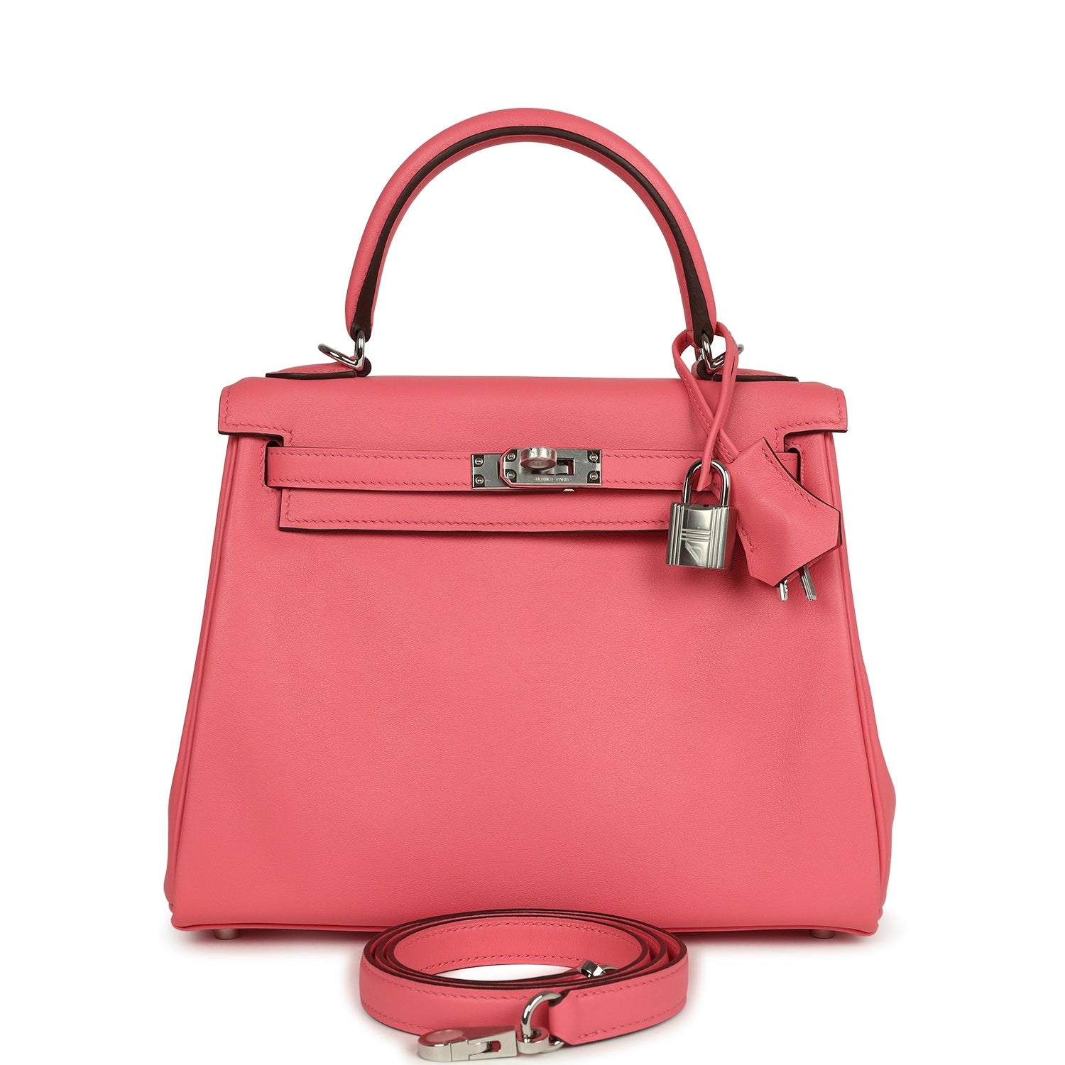 Kelly Retourne 25 Rose Azalee Swift Palladium Hardware Bag