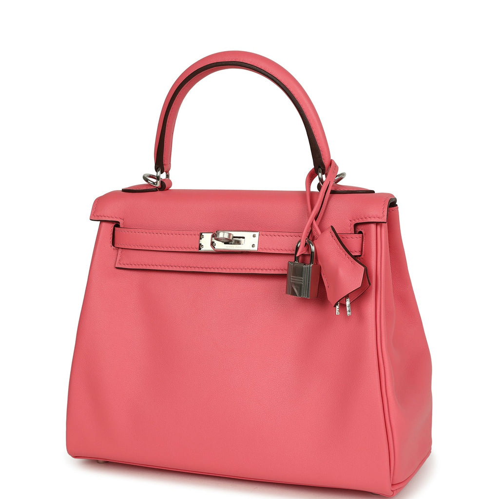 Kelly Retourne 25 Rose Azalee Swift Palladium Hardware Bag