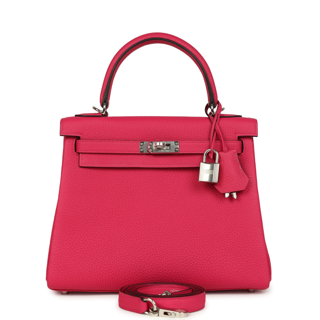 Kelly Retourne 25 Rose Mexico Togo Palladium Hardware Bag