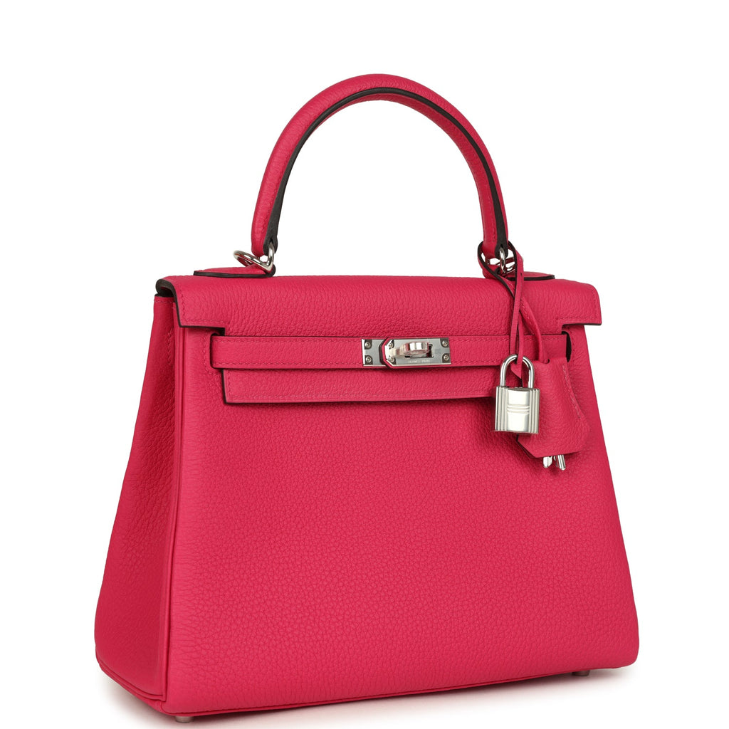 Kelly Retourne 25 Rose Mexico Togo Palladium Hardware Bag
