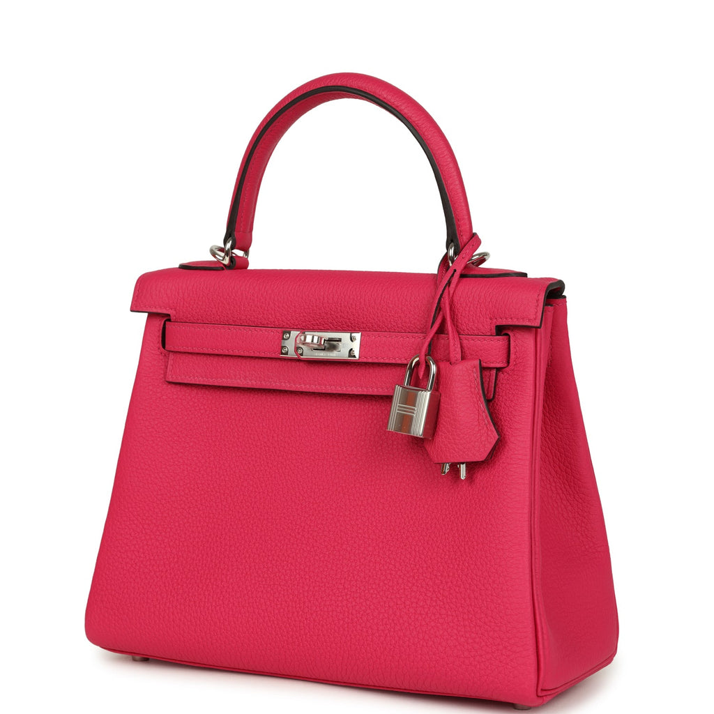 Kelly Retourne 25 Rose Mexico Togo Palladium Hardware Bag