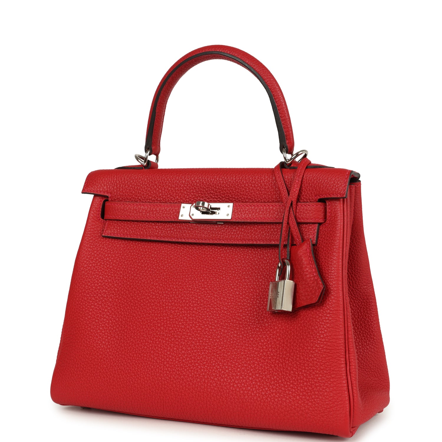 Kelly Retourne 25 Rouge Casaque Togo Palladium Hardware Bag