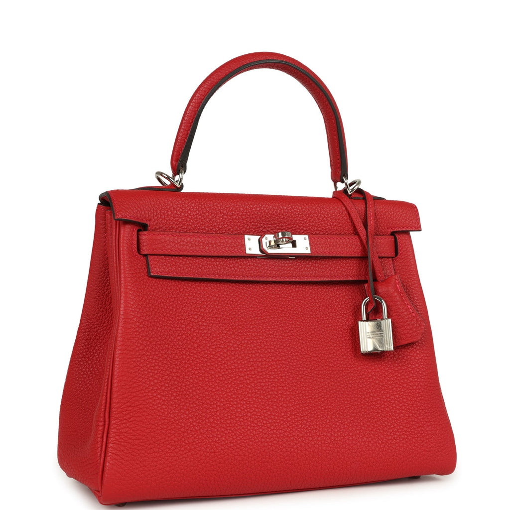 Kelly Retourne 25 Rouge Casaque Togo Palladium Hardware Bag