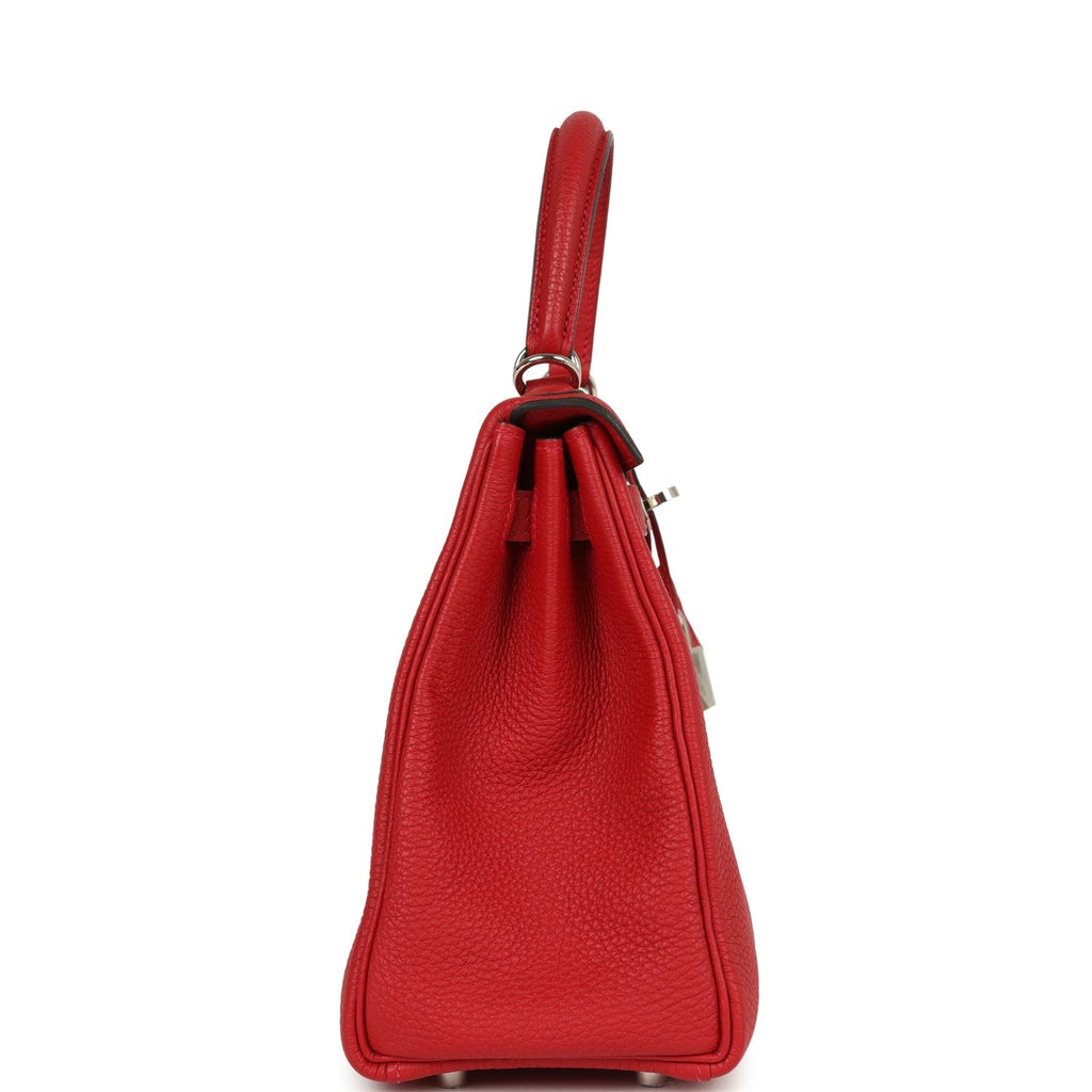 Kelly Retourne 25 Rouge Casaque Togo Palladium Hardware Bag
