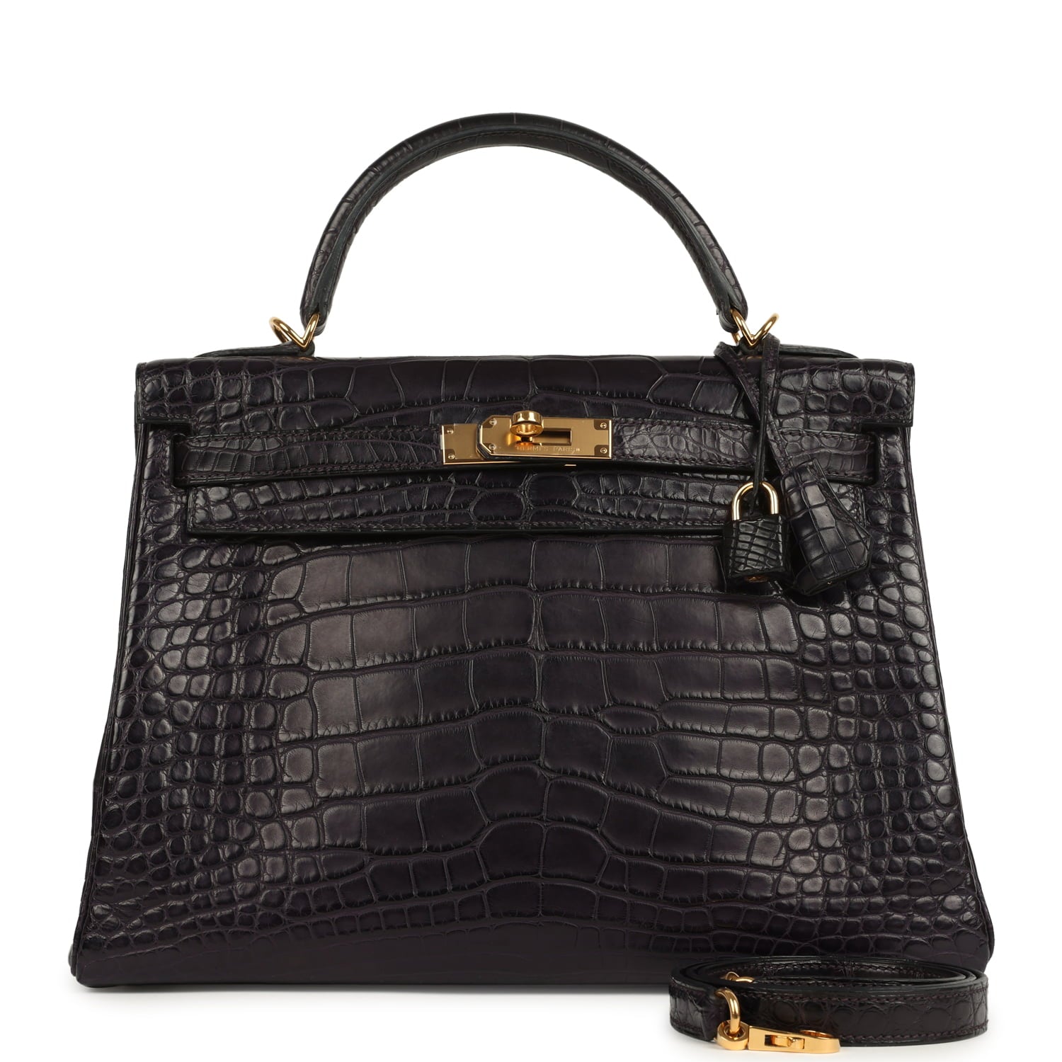 Kelly Retourne 32 Aubergine Matte Alligator Gold Hardware Bag