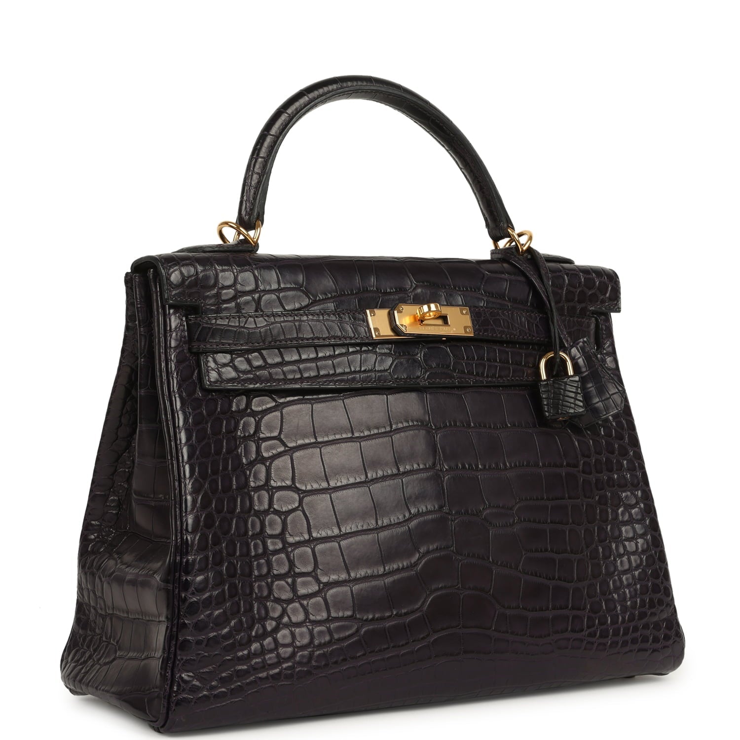 Kelly Retourne 32 Aubergine Matte Alligator Gold Hardware Bag