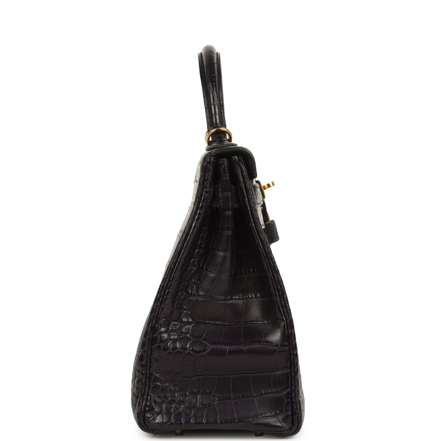 Kelly Retourne 32 Aubergine Matte Alligator Gold Hardware Bag