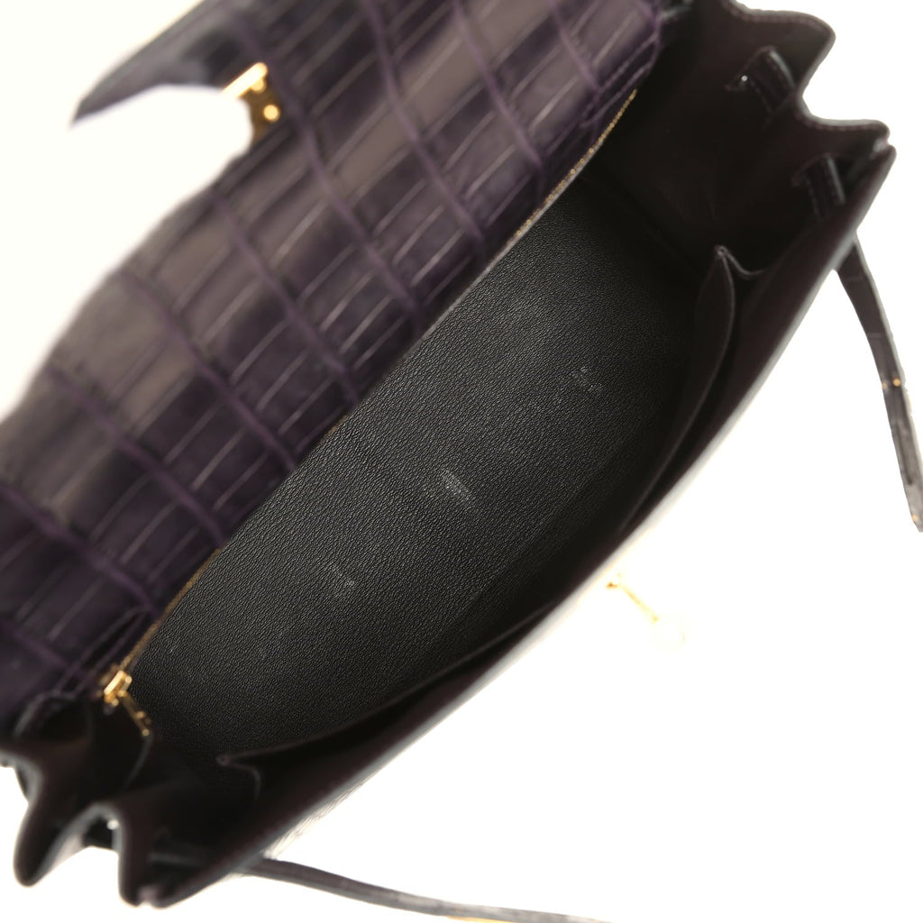 Kelly Retourne 32 Aubergine Matte Alligator Gold Hardware Bag