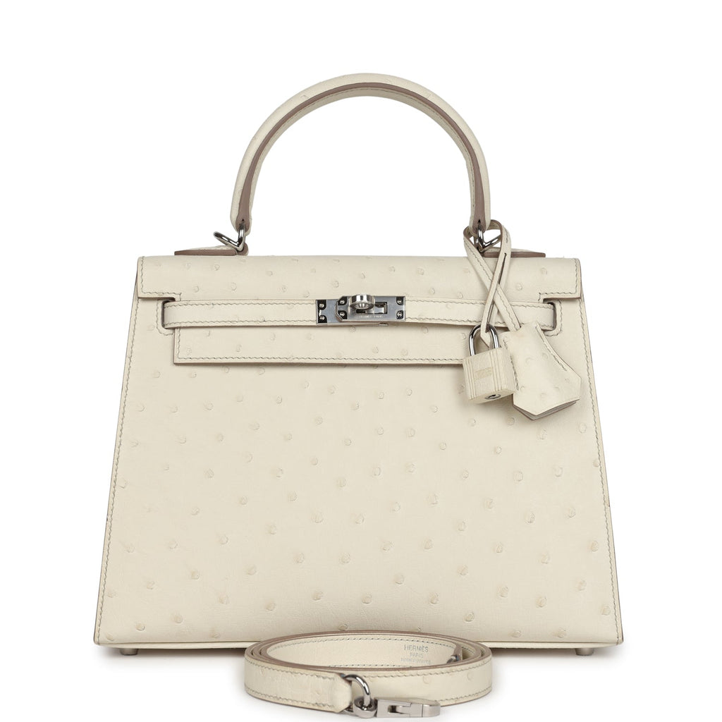 Kelly Sellier 25 Beton Ostrich Palladium Hardware Bag