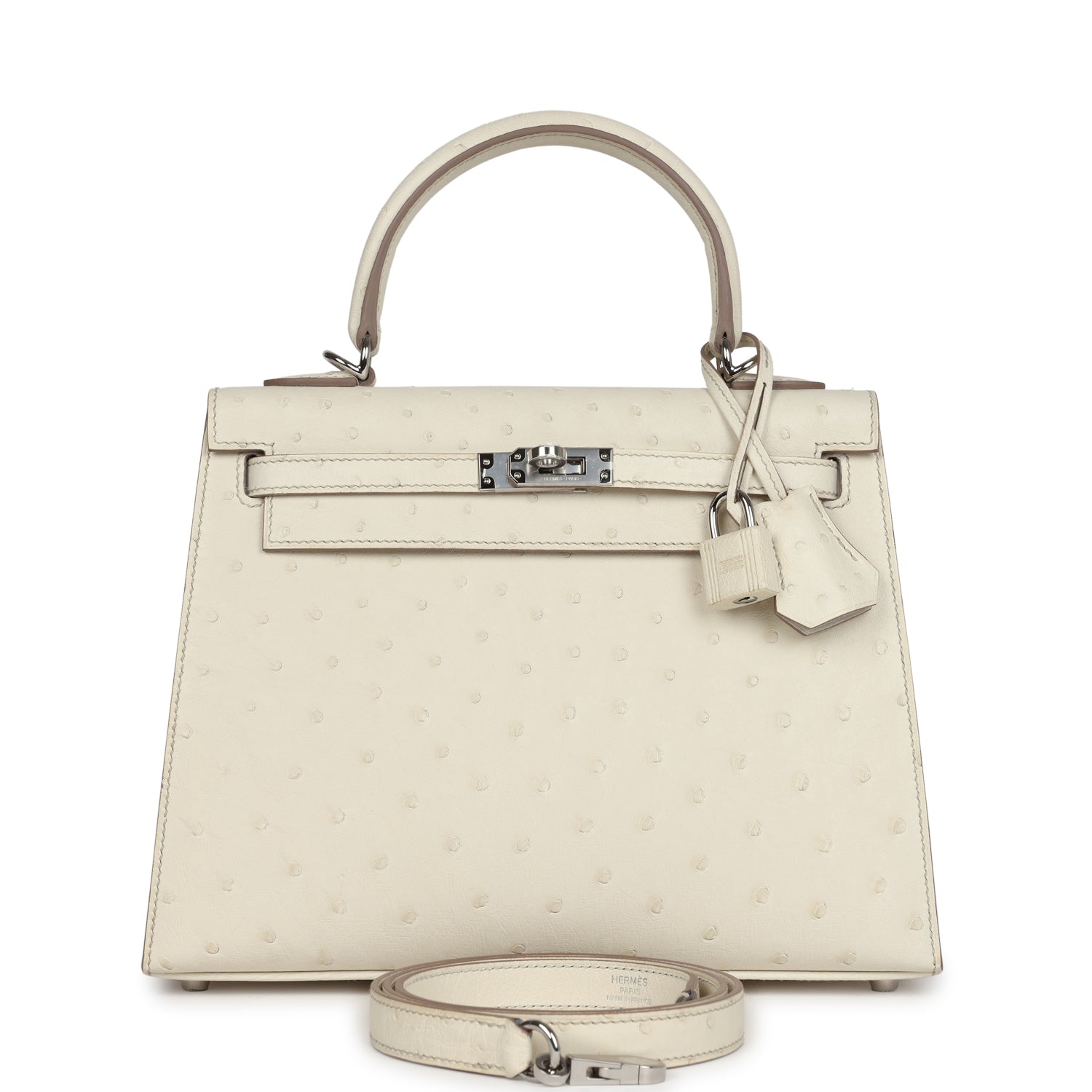 Kelly Sellier 25 Beton Ostrich Palladium Hardware Bag
