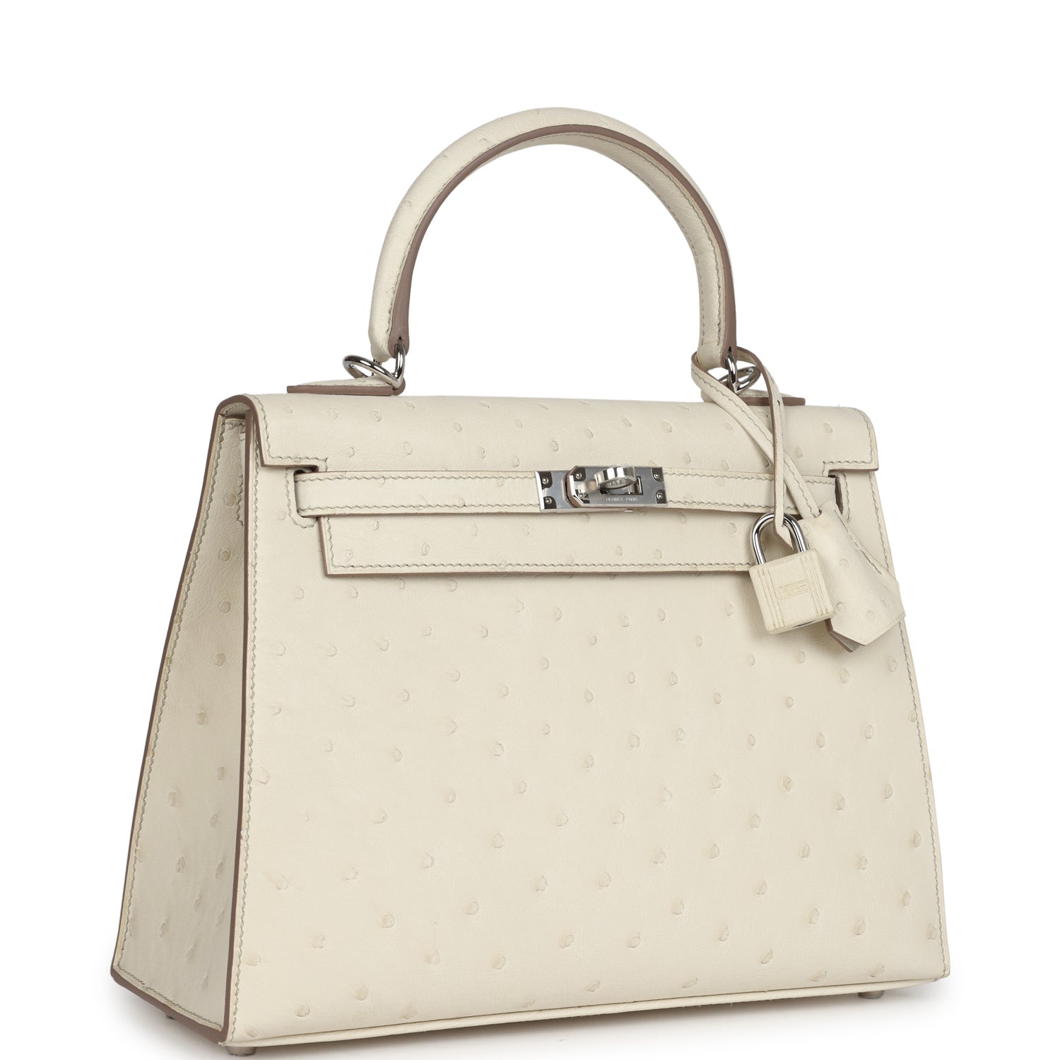 Kelly Sellier 25 Beton Ostrich Palladium Hardware Bag