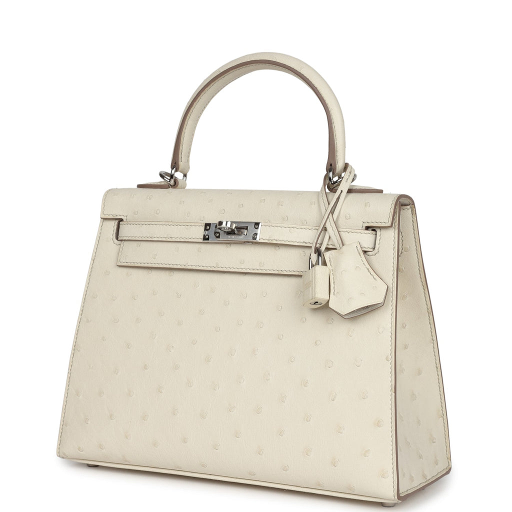 Kelly Sellier 25 Beton Ostrich Palladium Hardware Bag