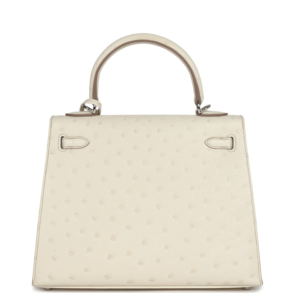 Kelly Sellier 25 Beton Ostrich Palladium Hardware Bag