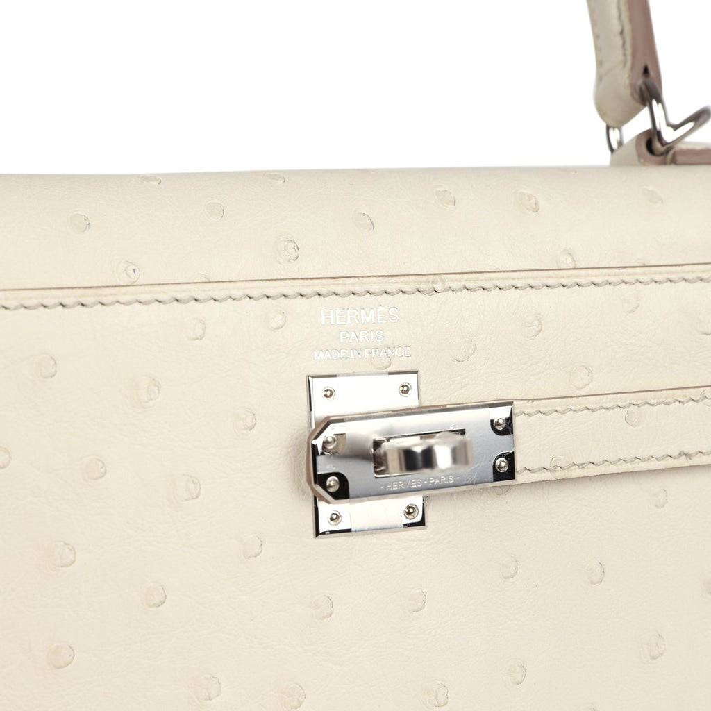 Kelly Sellier 25 Beton Ostrich Palladium Hardware Bag