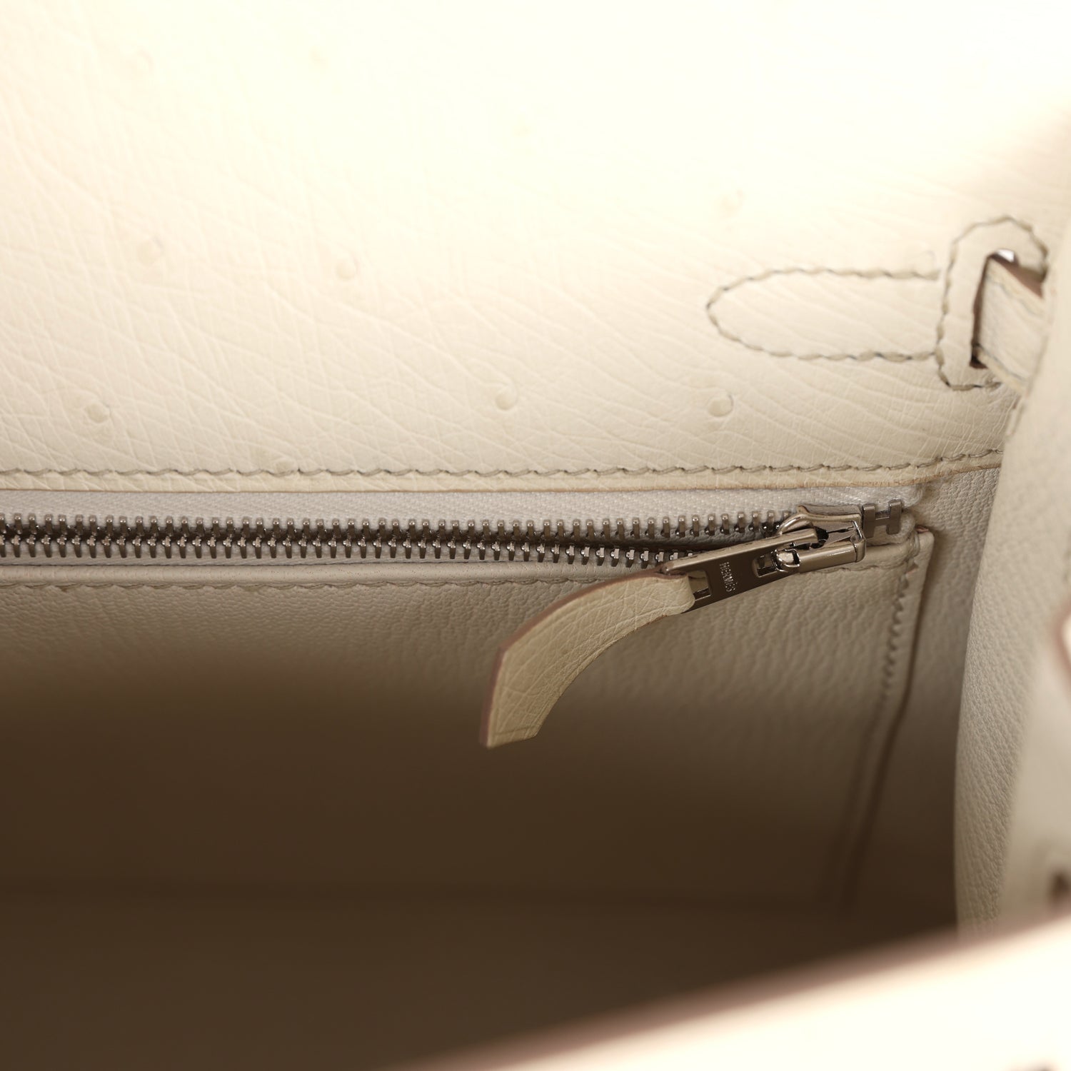 Kelly Sellier 25 Beton Ostrich Palladium Hardware Bag