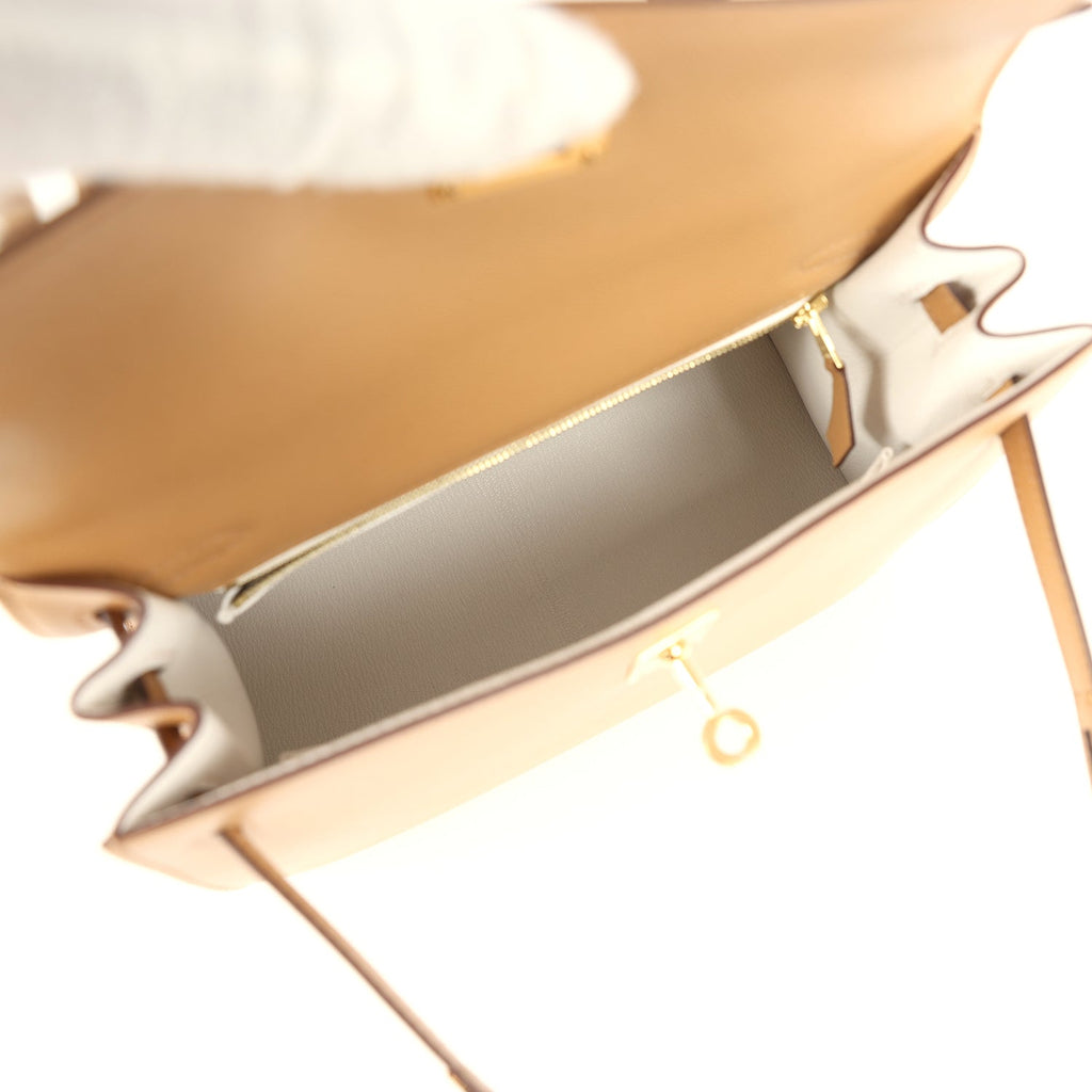Kelly Sellier 25 Biscuit Verso Madame Gold Hardware Bag