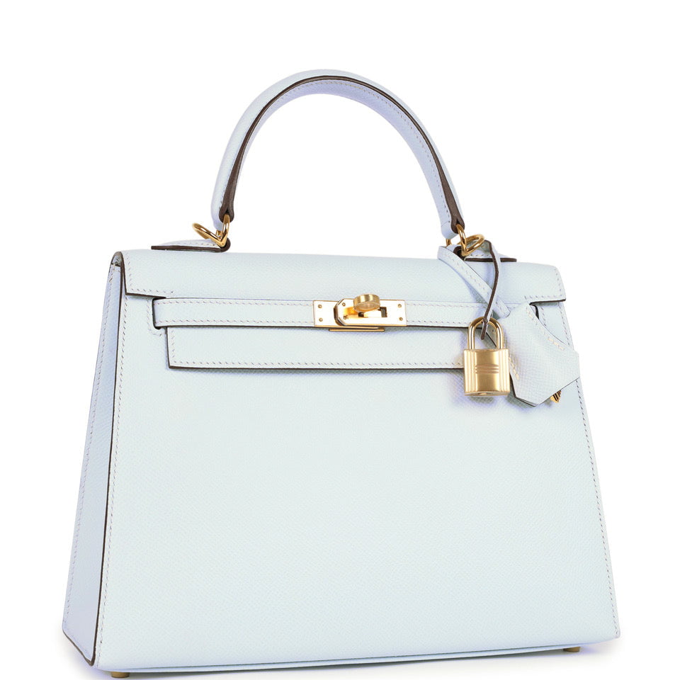 Kelly Sellier 25 Bleu Brume Epsom Gold Hardware Bag