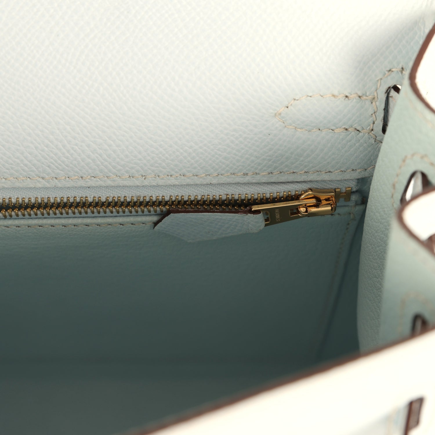 Kelly Sellier 25 Bleu Brume Epsom Gold Hardware Bag