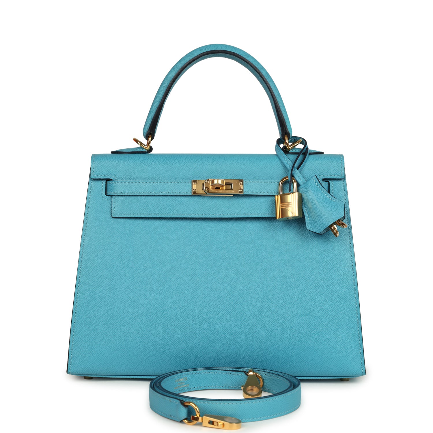 Kelly Sellier 25 Bleu Du Nord Madame Palladium Hardware Bag